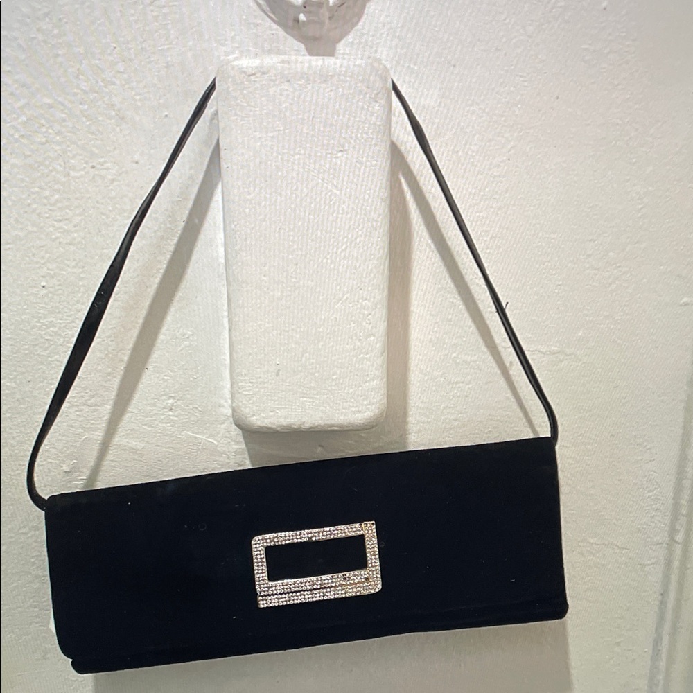 Charles Jordan vintage Black Clutch with Rhinestone Buckle